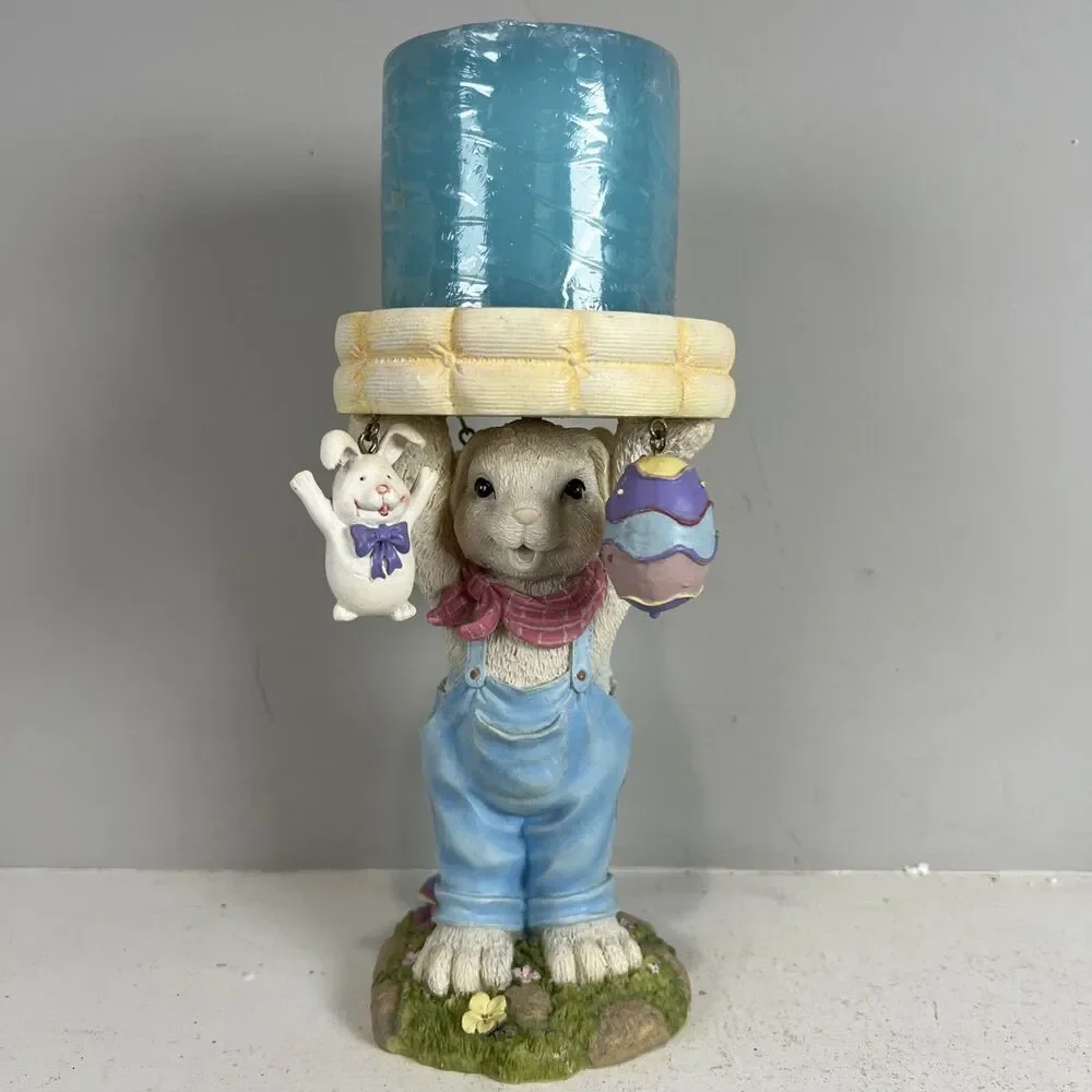 Vtg 7.5” Easter Bunny pedestal candle holder